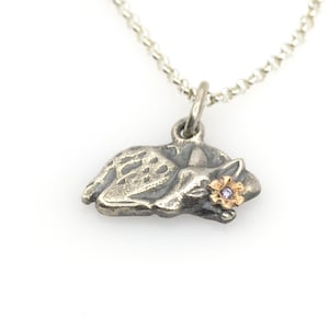 Sleeping Fawn Charm in Silver with 9k Gold Flower & Zircon