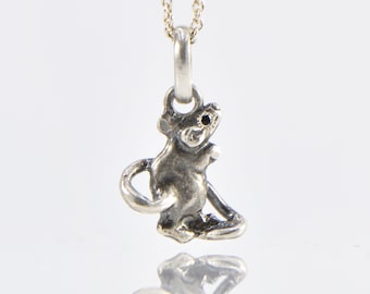 Mouse necklace charm, silver mouse pendant with necklace, little mouse charm with zircon, animal charm, cute sterling silver mouse