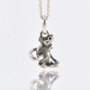 Mouse necklace charm, silver mouse pendant with necklace, little mouse charm with zircon, animal charm, cute sterling silver mouse