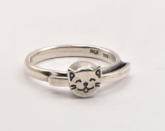 Sliding Cat or Dog Head Ring in 925 Sterling Silver