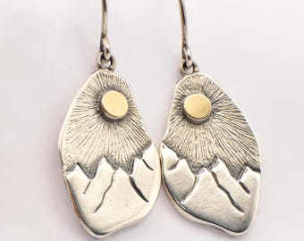 Large Mountain Sun Earrings in Sterling Silver