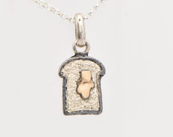 Sterling Silver Bread and Butter Charm Necklace, 9k Gold Butter