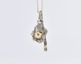 Bacon and Fried Egg necklace in sterling silver with 9k gold