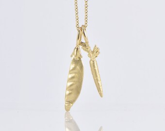 Carrot and pea necklace 14k solid gold