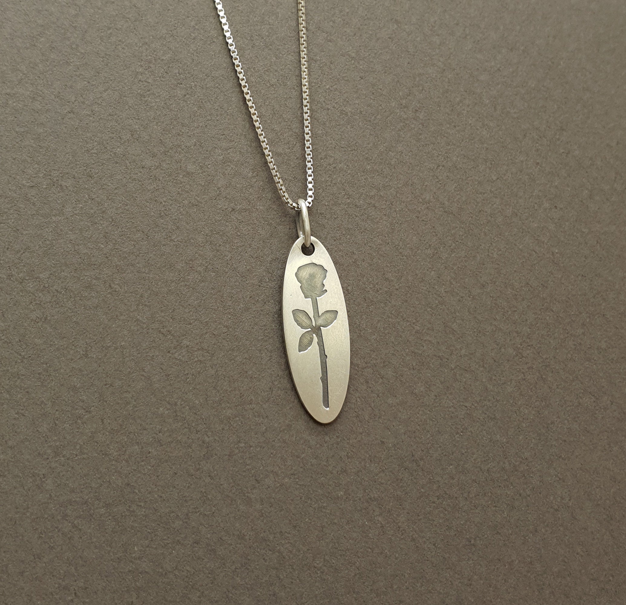 Rose pendant on silver necklace Etsy