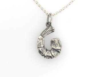 Silver Handmade Cooked Shrimp Pendant – Realistic Seafood-Inspired Jewelry