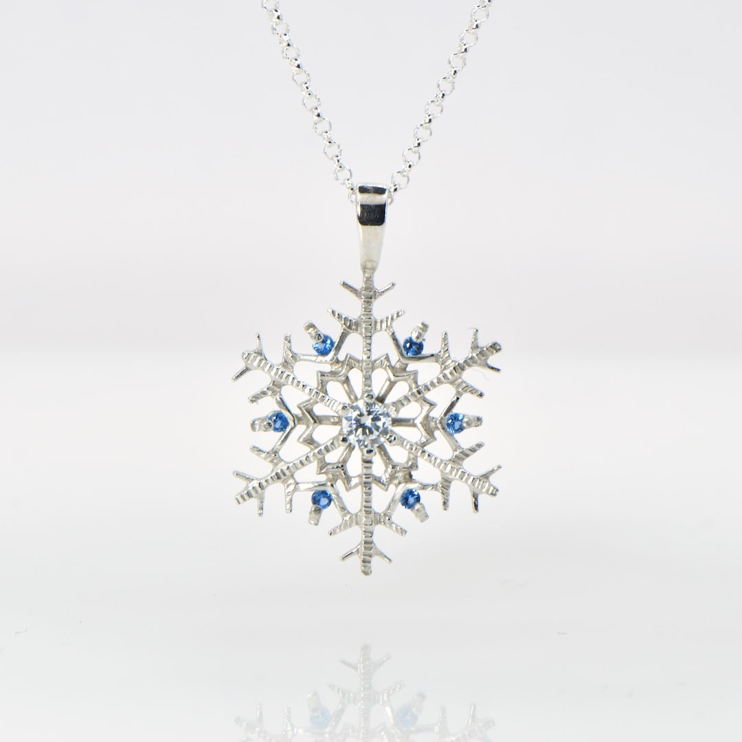 Collana Con Ciondolo Fiocco Di Neve E Cuore Blu In Argento Sterling 925 - Regalo Per Fidanzata, Moglie, Anniversario - 2