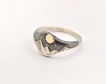 Mountain Sunrise Ring in Sterling Silver & 9K Solid Gold
