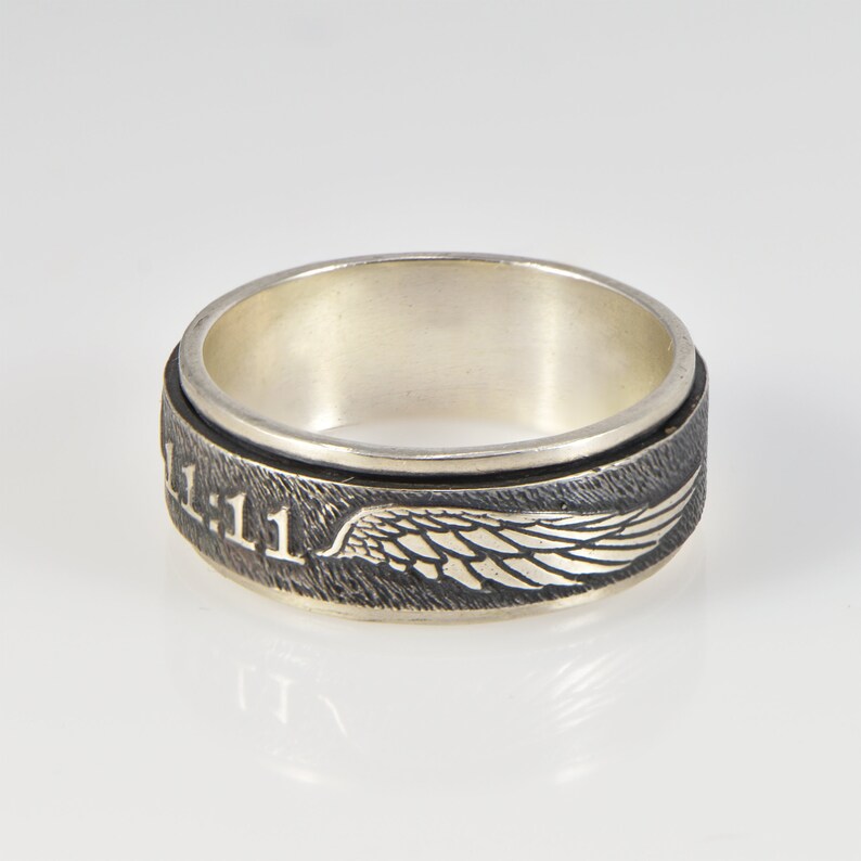 Angel number 11:11 spinning silver ring image 2