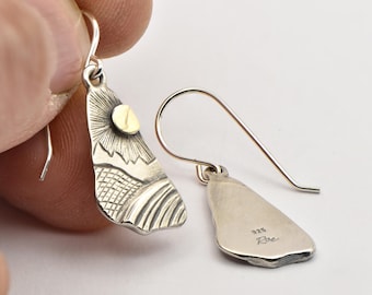 Mountain Landscape Earrings in Sterling Silver with 9K Gold Sun