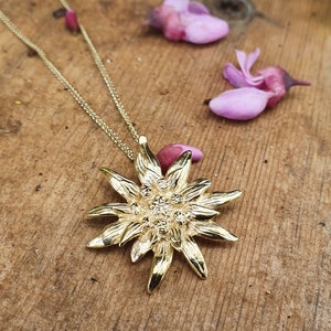 Gold Edelweiss necklace 14k solid yellow or white gold