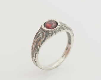 Sterling Silver Volcano Ring with Garnet Cabochon