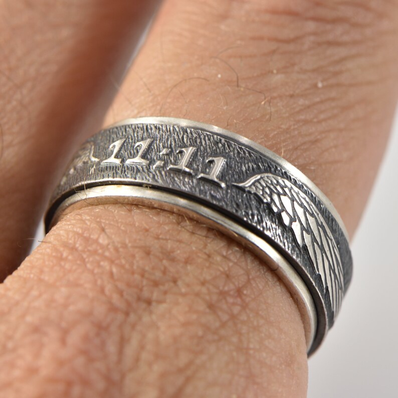 Angel number 11:11 spinning silver ring image 4