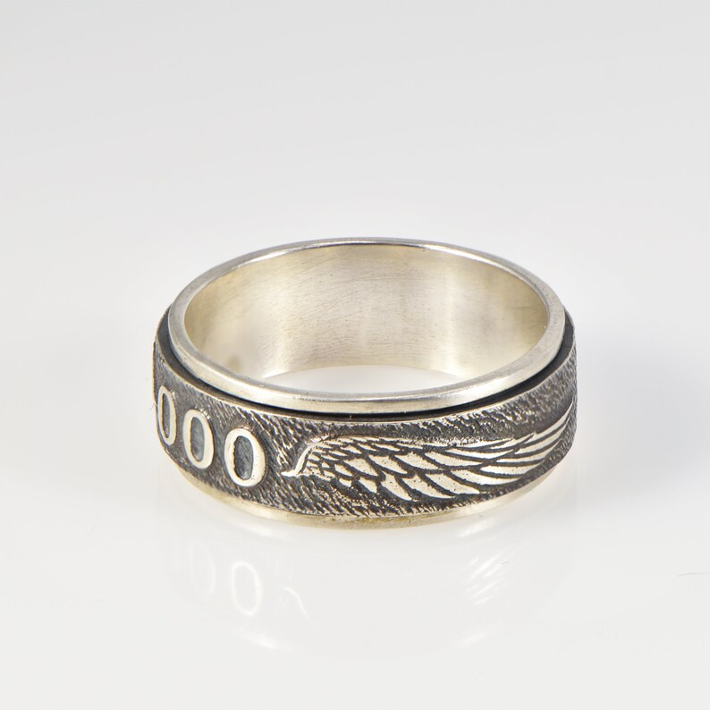 Angel number 000 spinning silver ring image 3