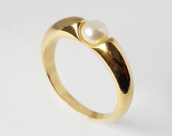 14k solid gold ring with pearl, curvy ring