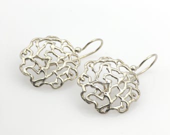 Large Silver Abstract Molten Flower Earrings – Nature-Inspired Drip Cast Design