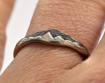 Sterling Silver Mountain Ring – Oxidized Handmade Nature Inspired Minimalist Band