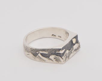 Panoramic Mountain Signet Ring in Sterling Silver & 9K Solid Gold