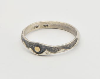 Sterling Silver Mountain Ring with 9K Gold Sun Minimalist Band