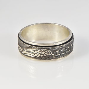 Angel number 11:11 spinning silver ring image 3