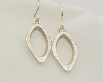 Silver Dangle Earrings Cast from Apricot Seed Slice
