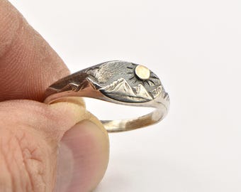 Elliptical Mountain Sunrise Ring in Sterling Silver & 9K Solid Gold