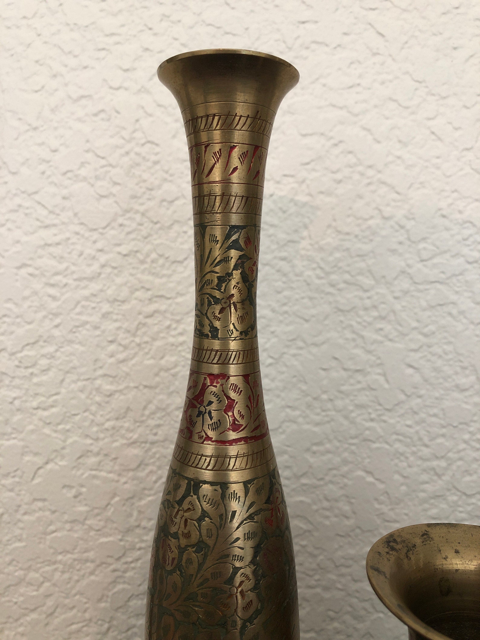 Vintage Brass Vase // Lot of 2 // Etched Enamel Etsy