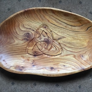 Rustic Hand Carved Olive Wood Celtic Platter - Handmade in Scotland - Vintage