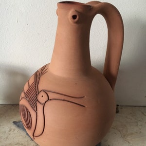 Clay Pitcher/Jug Handmade Hand engraved with myological bird - New