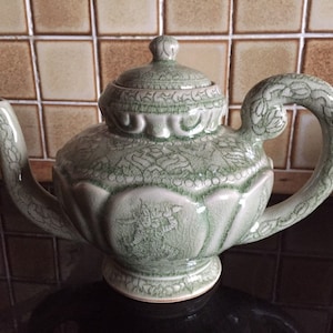 Teapot Oriental Jade Green - Vintage Unused