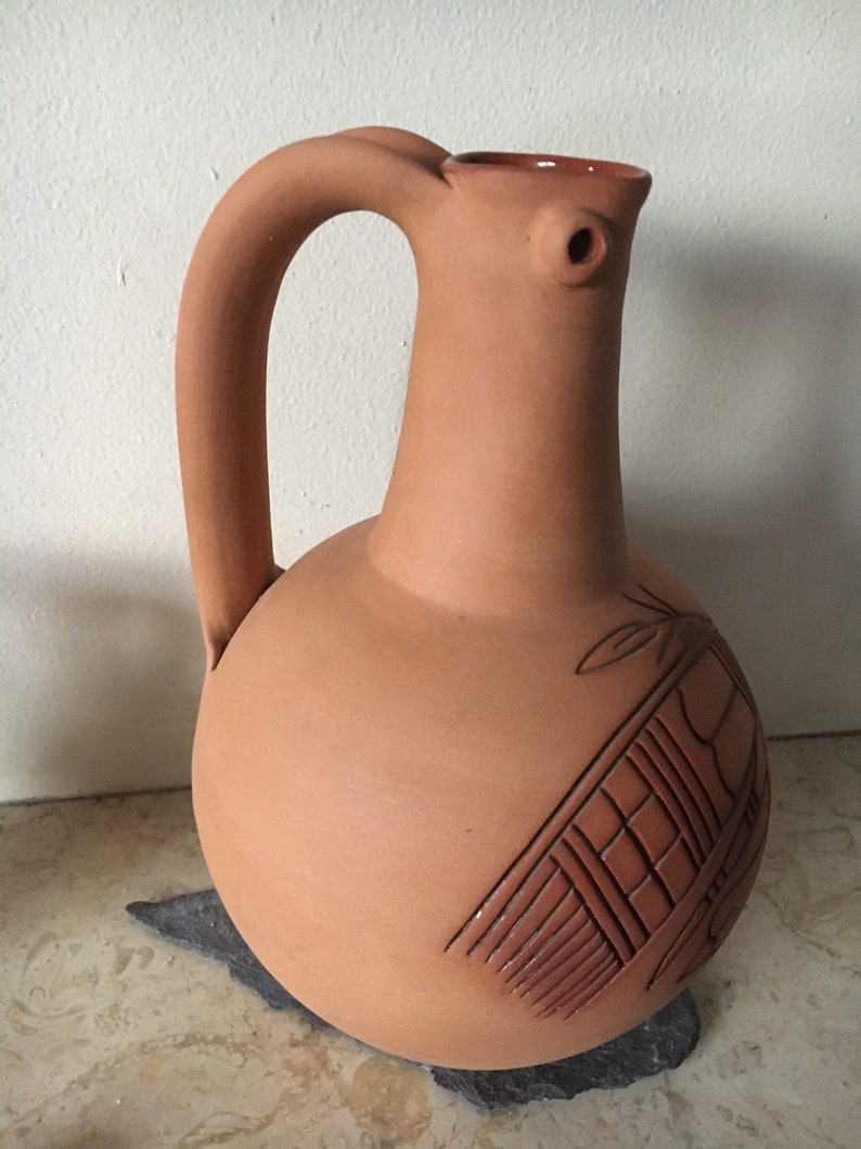 Clay Pitcher/jug Handmade Hand Engraved With Myological Bird Etsy
