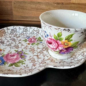 tasse à thé et assiette à gâteau/assiette de tennis vintage James Kent Old Foley 1960