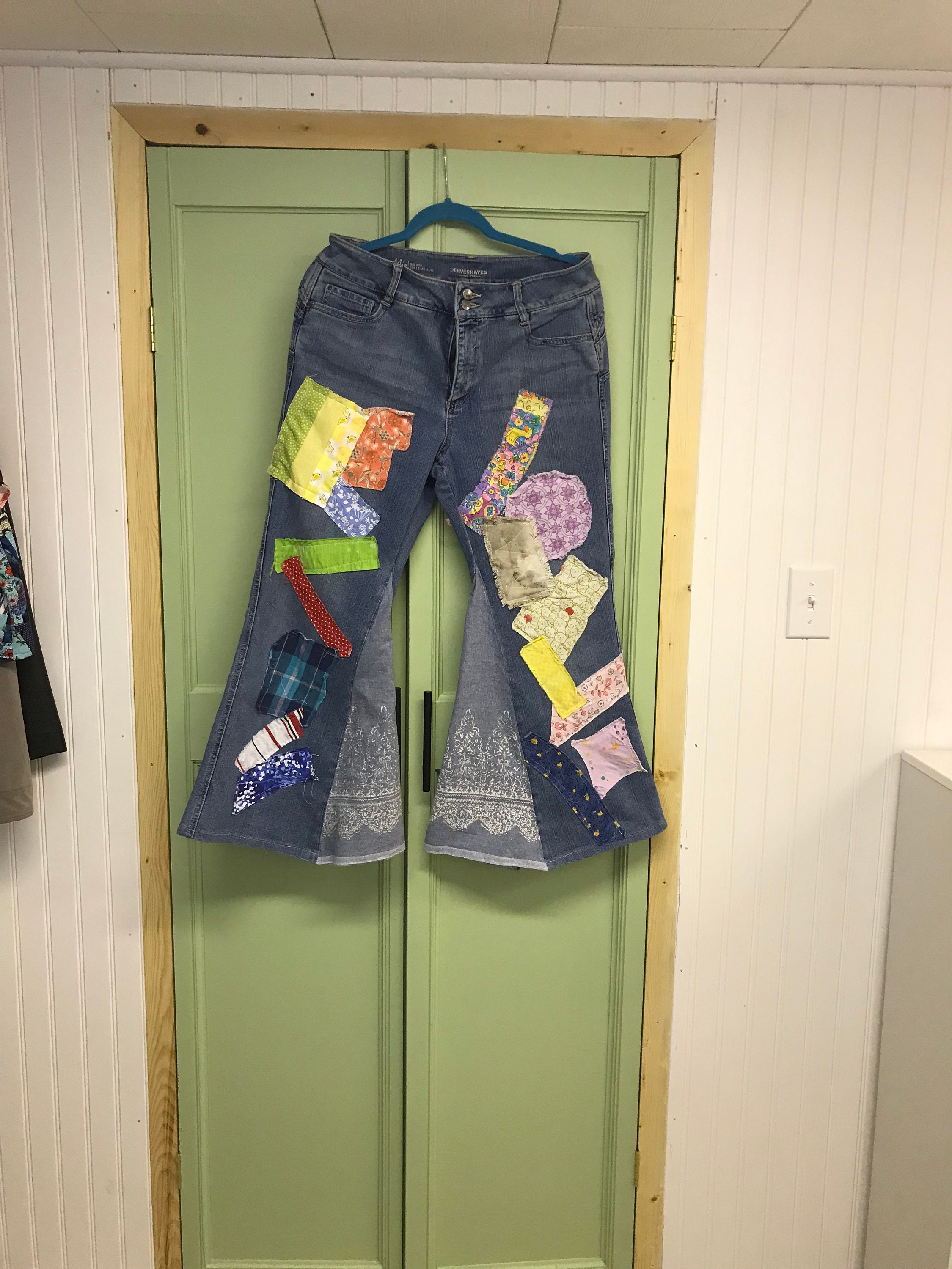 Custom Made Flare Jeans With Cow Print Insert 