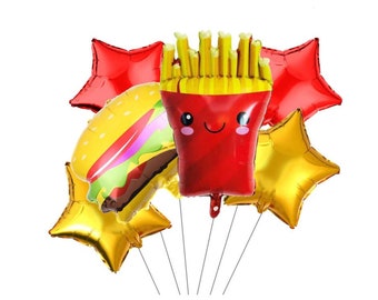 French Frie Balloons | Hamburger Balloons | Food Birthday Balloons | Birthday Fast Food Snacks Themed Party | Food Truck Birthday Party