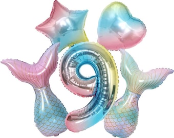 9th Birthday Mermaid Balloons | Mermaid Party Decorations | Under The Sea Birthday | Decorations for Mermaid Party | Mermaid Shaped Balloons