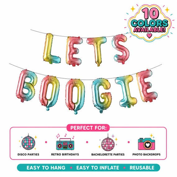 Lets Boogie Balloons | Disco Party Decorations | 70's Disco Party | Back to the 80's Party | Disco Theme Party | 70s Party | 80s Party Decor