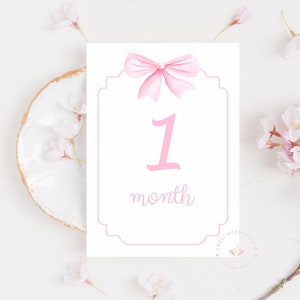 Pink Bow Milestone Cards, Watercolor Monthly Milestone Cards, Baby Girl Milestone, Set of 16 Cards, Baby Shower Gifts, Instant Download