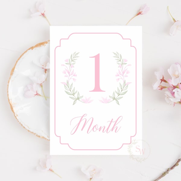 Girl Monthly Milestone Cards, Set 16 Blue Milestone Cards, Baby Shower Gift, Baby Memories, Green Milestone, Baby Photos, Instant Download