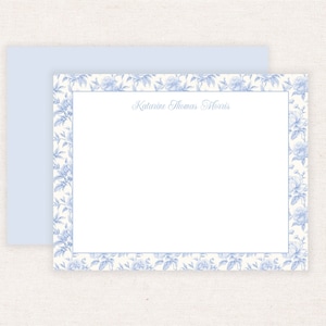 Chinoiserie-Briefpapier, Druckbares Briefpapier für Frauen, Blaue Grandmillenial Karte, personalisierte Geschenke für Frauen, Blaue Blumen Grußkarten
