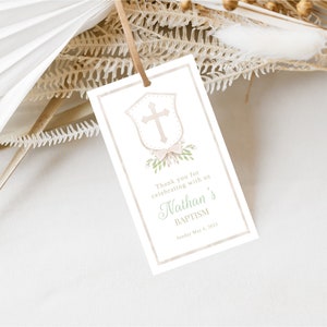 Taufe Gunsten Tag, Beige Taufe Dankeschön Tag, Taufe Tags, neutrales Taufe Dekor, Baby Widmung, erste Kommunion, bearbeitbare Tags BGC