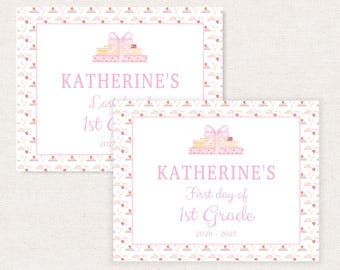 Printable First Day of School Sign, Pink Bow Back to School Sign, Editable School Sign 8x10", Last Day of School Sign, Girl School Sign