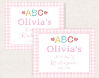 Pink Gingham First Day of School Sign, Watercolor Back to School Sign, Editable School Sign 8x10", Girl Last Day of School Sign, Printable