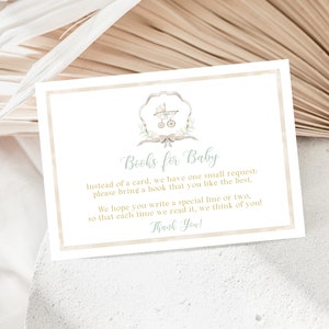 Livres avec écusson neutres en matière de genre pour carte de bébé, insertion d'invitation pour carrosse, enveloppe d'invitation à une baby shower révélant le genre, demande de livre, BS5 modifiable