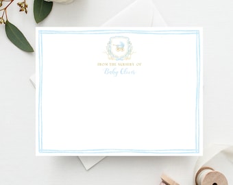 Blue Watercolor Crest Thank You Note Cards, Baby Shower Stationery, Boy Crest Stationery, Boy Baby Shower, Editable Notecards, BS4