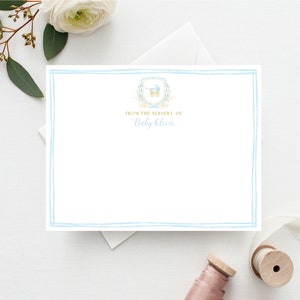 Blaues Aquarell Crest Danke Grußkarten, Babyparty Briefpapier, Junge Crest Briefpapier, Junge Babyparty, bearbeitbare Karte Karte, BS4