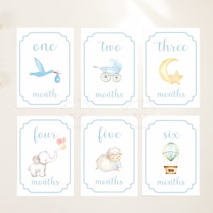 Cartes jalon garçon, cartes bébé mois, cartes jalon mensuelles bleues, cadeau baby shower, souvenirs de bébé, photos bébé garçon, téléchargement immédiat