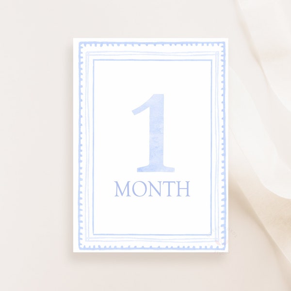 Watercolor Baby Blue Milestone Cards, Boy Monthly Milestone, Set of 16 Cards, Baby Shower Gift, Baby Memories, Instant Download