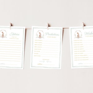Juegos para baby shower con diseño de Bunny Crest, tarjeta de consejos, predicciones para baby shower, deseos para baby shower, juegos para baby shower de género neutro, editables, BS8