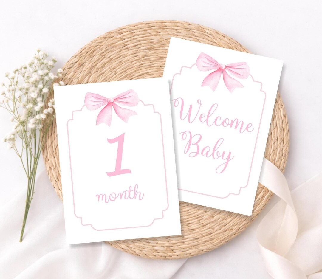 Baby Girl Milestone Cards Set, Pink Bow Monthly Milestones, Baby Shower ...