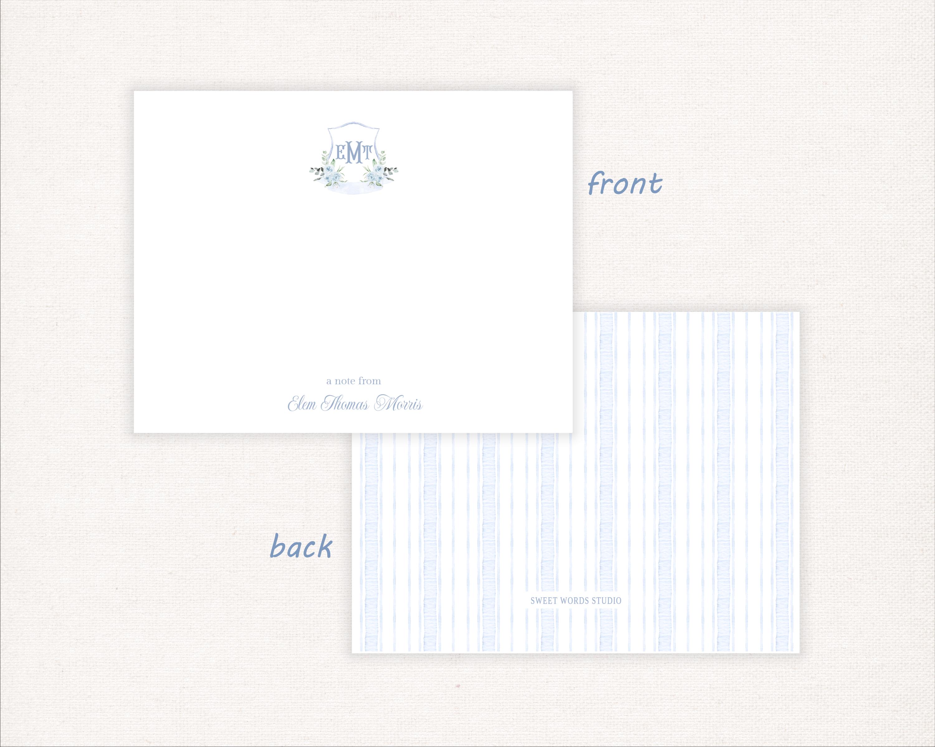 Personalized Stationery Set | Blue Monogram Crest Notecards | Floral ...